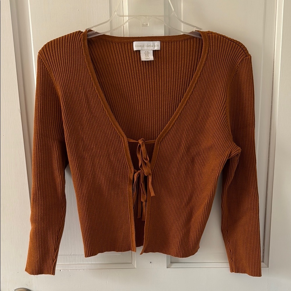 House of Harlow 1960 Rust Brown Ribbed Tie-Front Cardigan 🍁🍂